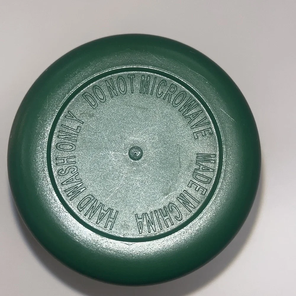 Jagermeister cork, plastic cup cooler with lid small green in color